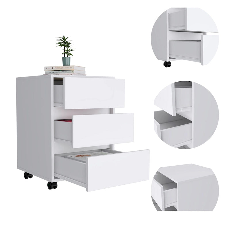 Classeur à 3 tiroirs de 66 cm de haut avec 4 roulettes et plateau supérieur