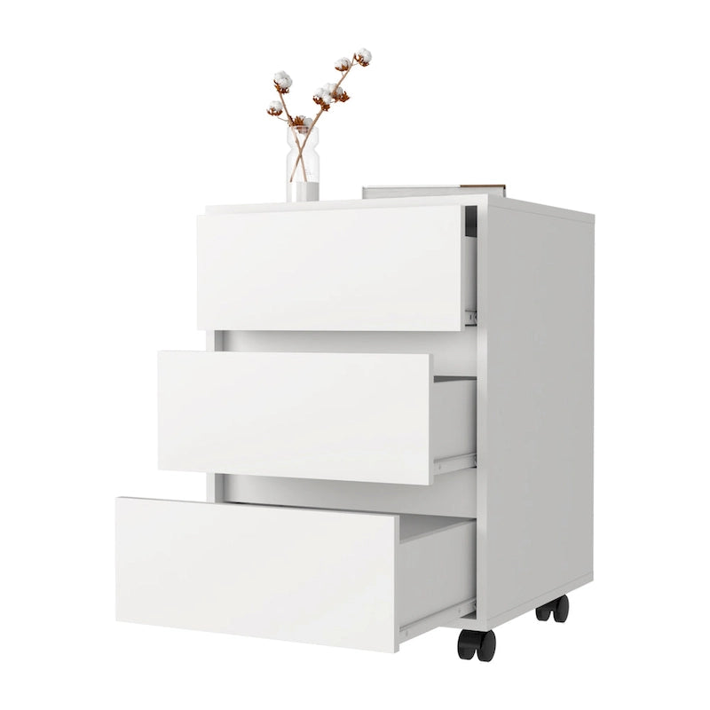 Classeur à 3 tiroirs de 66 cm de haut avec 4 roulettes et plateau supérieur