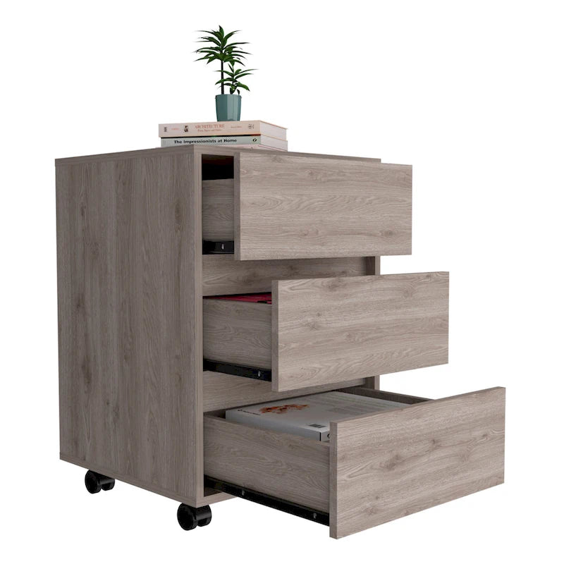 Classeur à 3 tiroirs de 66 cm de haut avec 4 roulettes et plateau supérieur