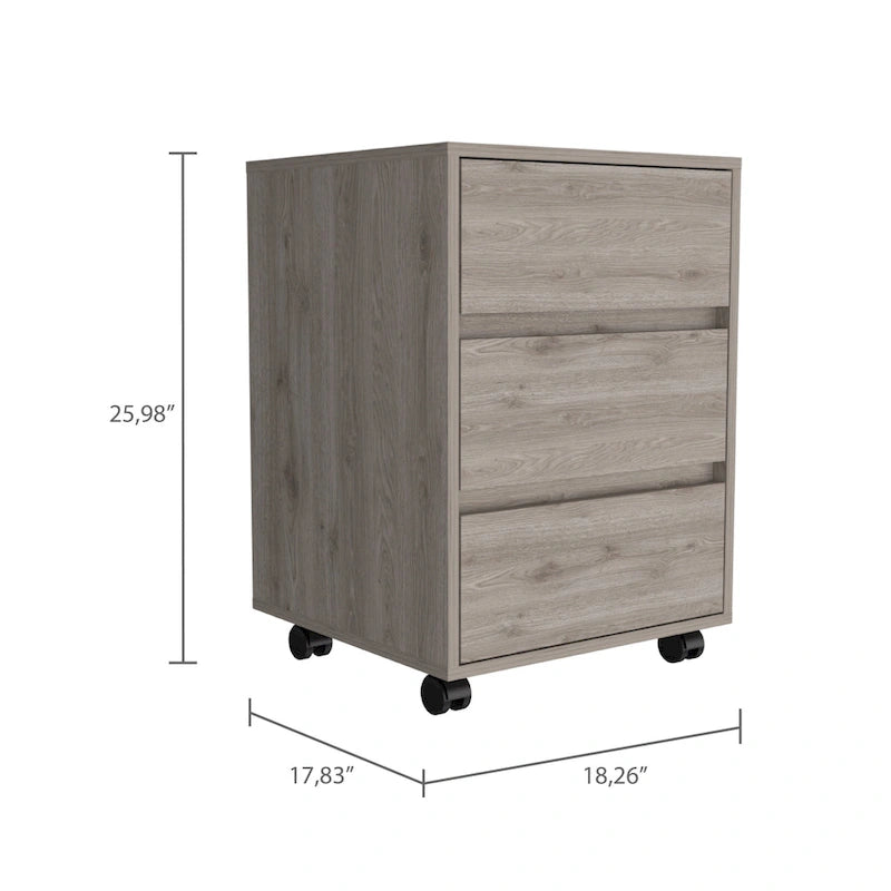Classeur à 3 tiroirs de 66 cm de haut avec 4 roulettes et plateau supérieur