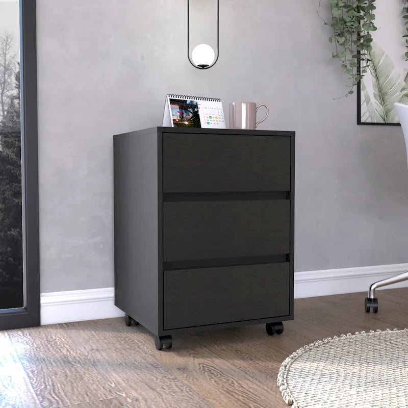 Classeur à 3 tiroirs de 66 cm de haut avec 4 roulettes et plateau supérieur