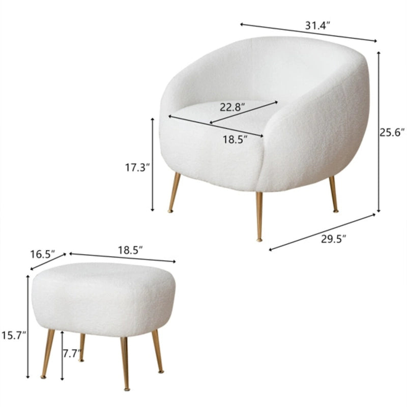 Fauteuil d'appoint contemporain avec ottoman, style tonneau