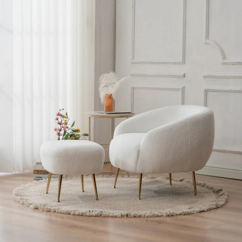 Fauteuil d'appoint contemporain avec ottoman, style tonneau
