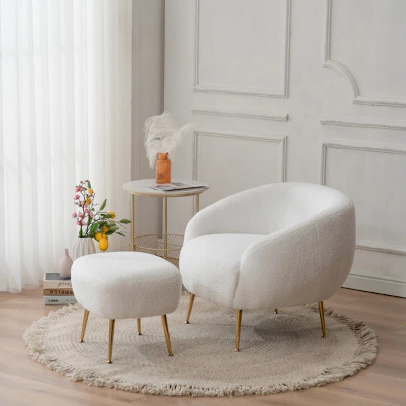 Fauteuil d'appoint contemporain avec ottoman, style tonneau