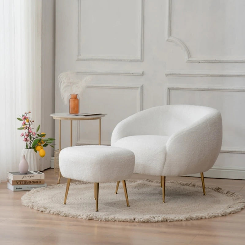 Fauteuil d'appoint contemporain avec ottoman, style tonneau
