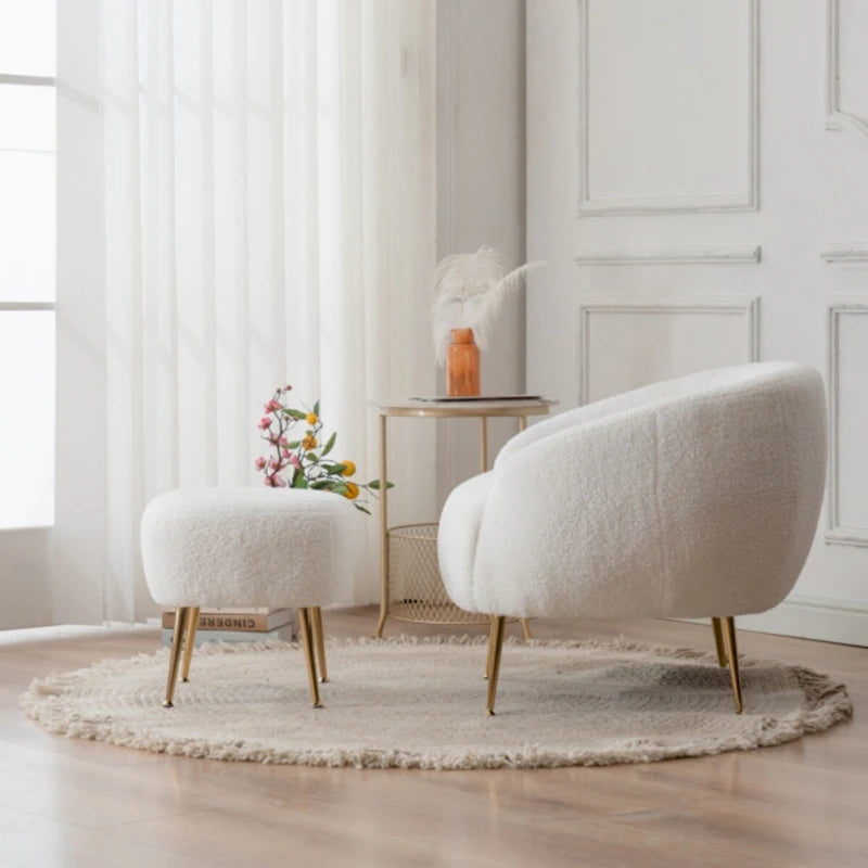 Fauteuil d'appoint contemporain avec ottoman, style tonneau