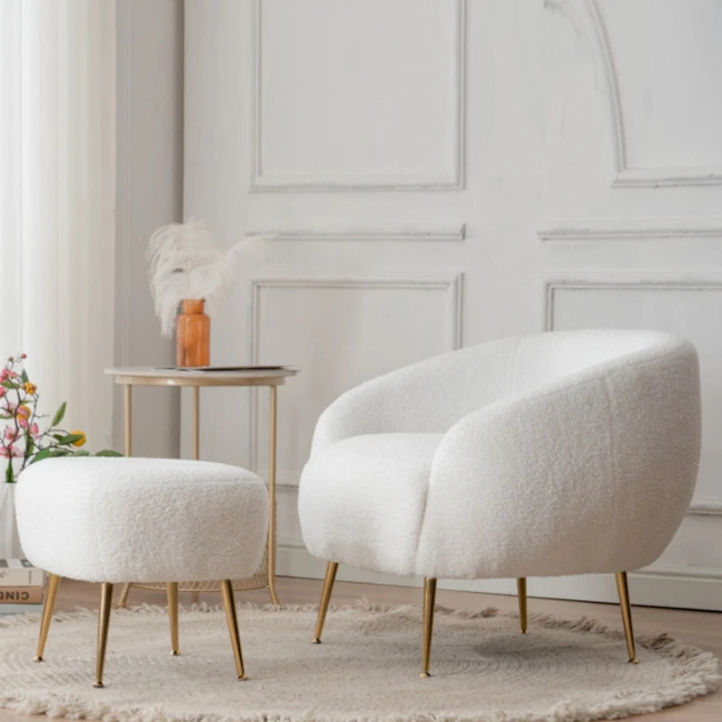 Fauteuil d'appoint contemporain avec ottoman, style tonneau