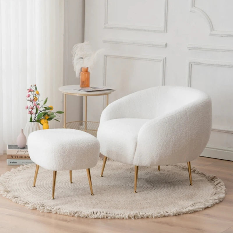 Fauteuil d'appoint contemporain avec ottoman, style tonneau
