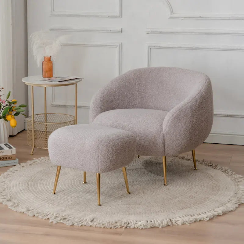 Fauteuil d'appoint contemporain avec ottoman, style tonneau