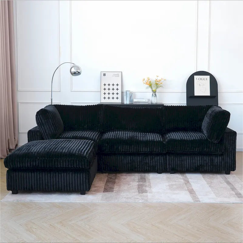 Canapé d'angle moderne en tissu polyester avec pouf