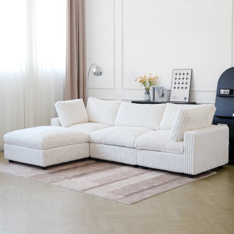 Canapé d'angle moderne en tissu polyester avec pouf