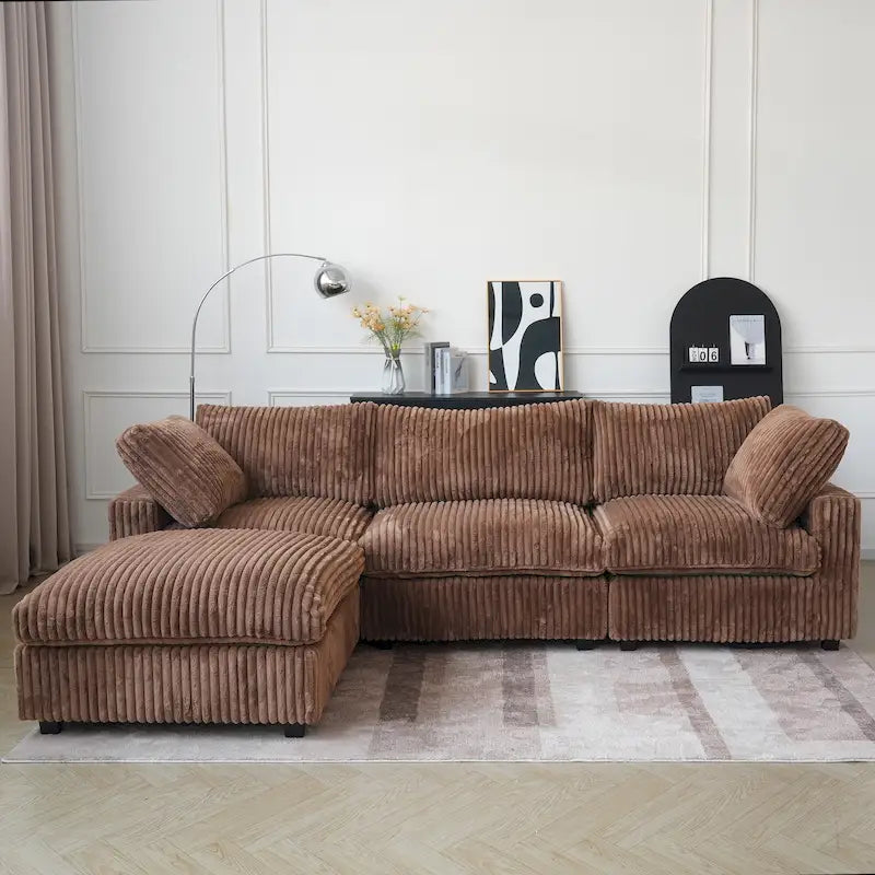 Canapé d'angle moderne en tissu polyester avec pouf