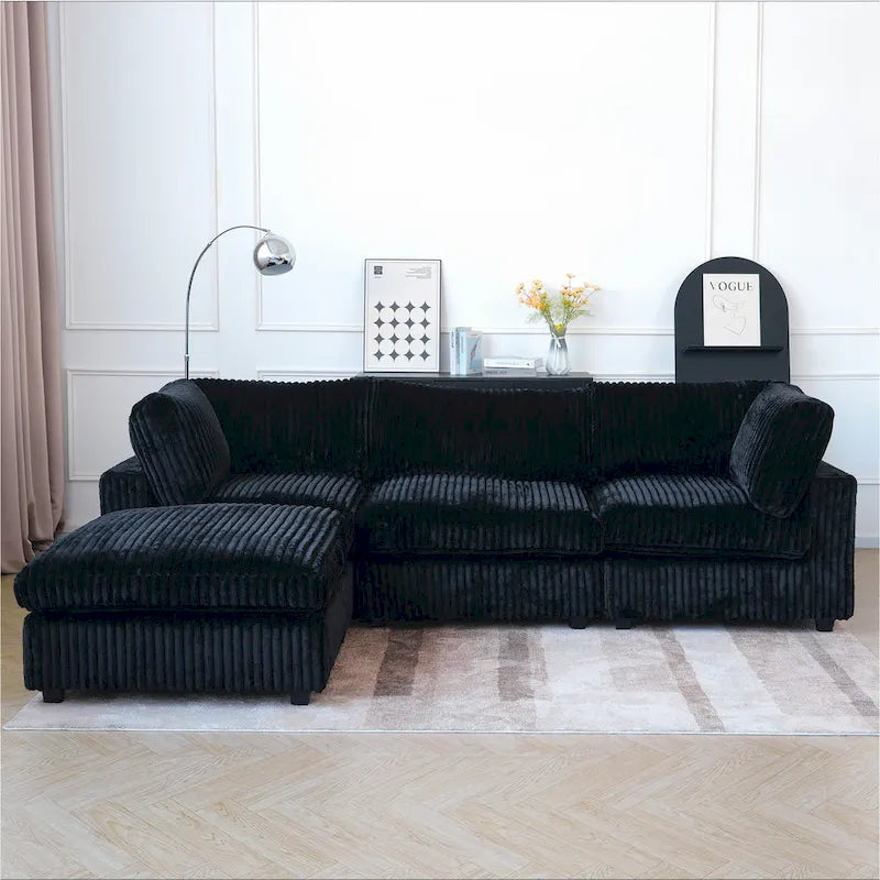 Canapé d'angle moderne en tissu polyester avec pouf