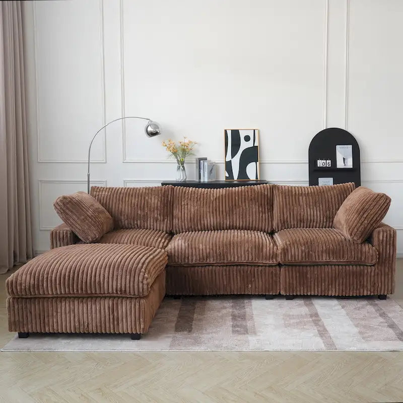 Canapé d'angle moderne en tissu polyester avec pouf