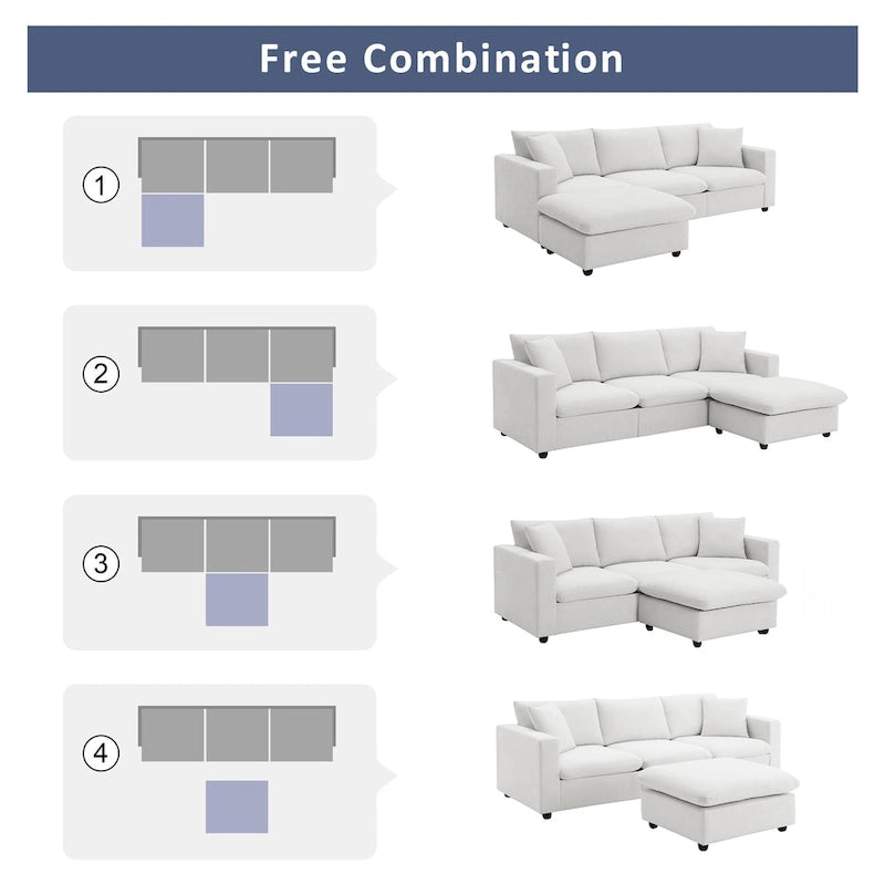 Canapé d'angle moderne en tissu polyester avec pouf