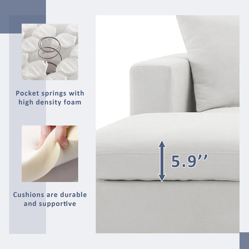 Canapé d'angle moderne en tissu polyester avec pouf
