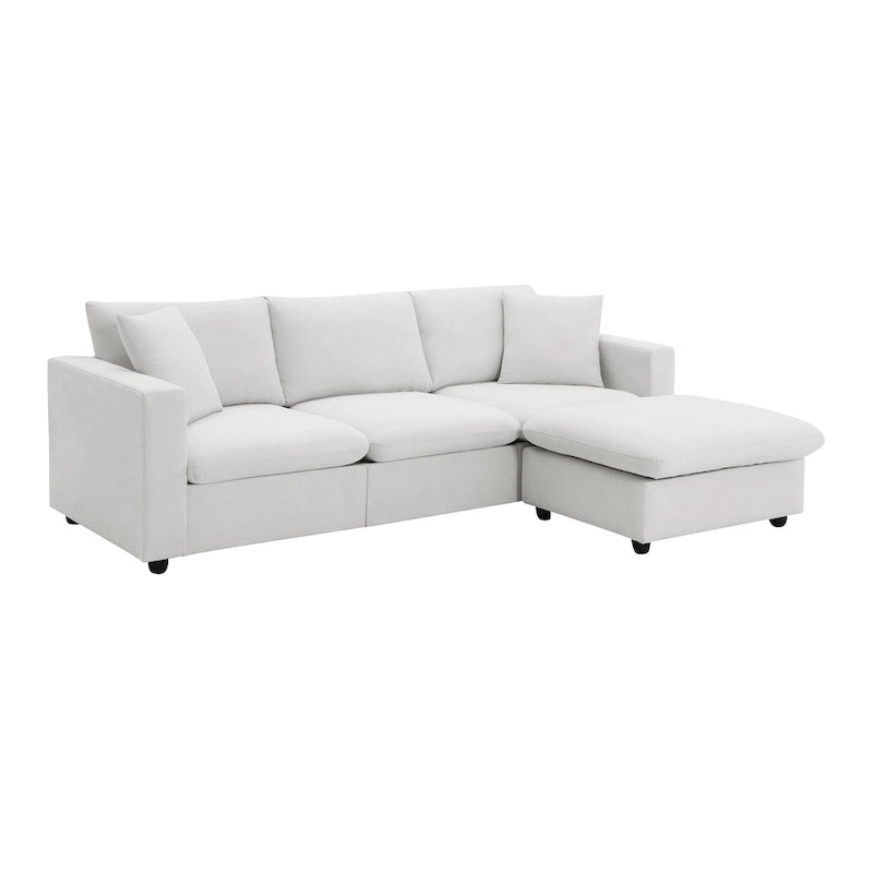 Canapé d'angle moderne en tissu polyester avec pouf
