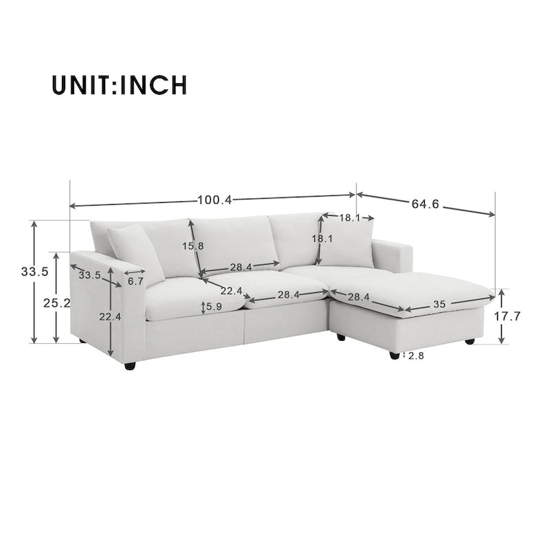 Canapé d'angle moderne en tissu polyester avec pouf