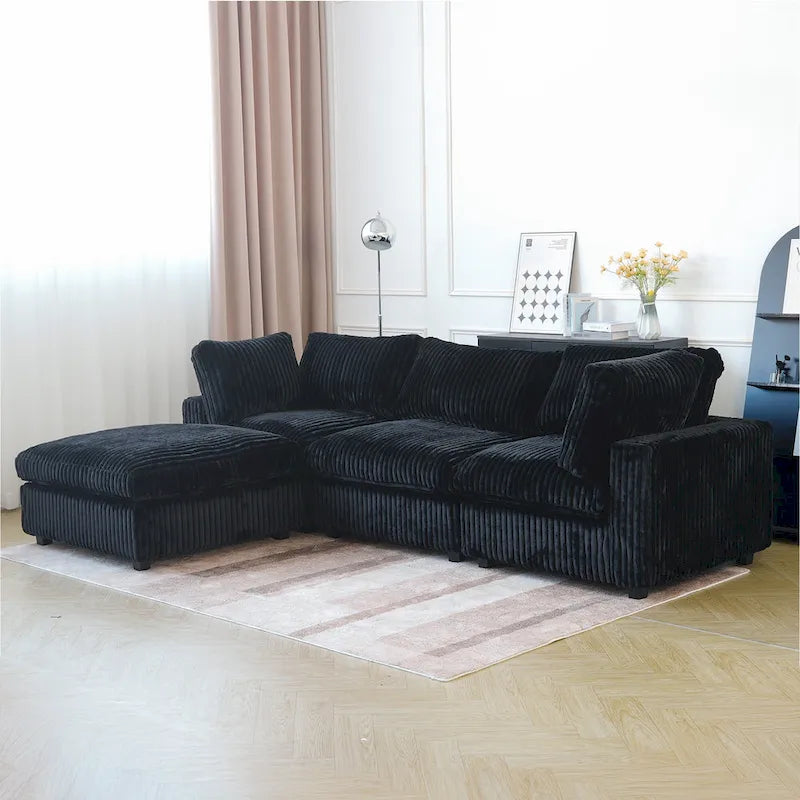 Canapé d'angle moderne en tissu polyester avec pouf