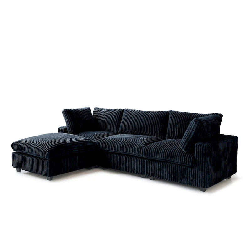 Canapé d'angle moderne en tissu polyester avec pouf