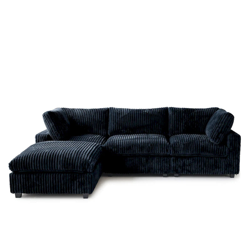 Canapé d'angle moderne en tissu polyester avec pouf