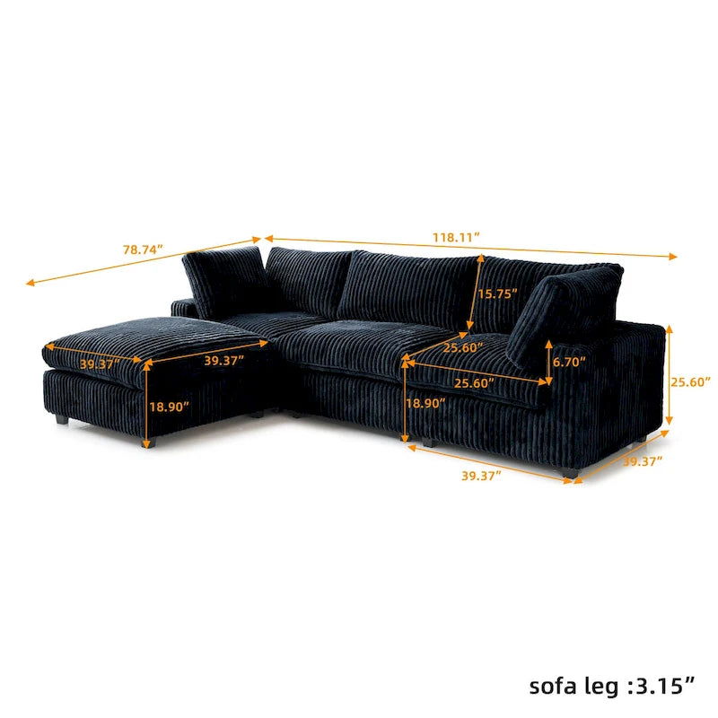 Canapé d'angle moderne en tissu polyester avec pouf