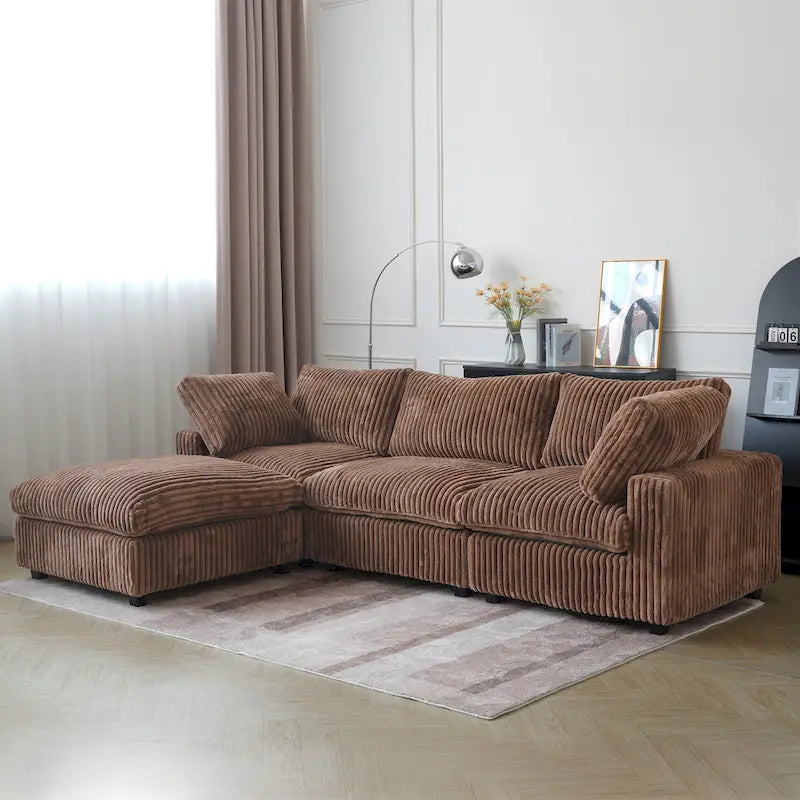 Canapé d'angle moderne en tissu polyester avec pouf