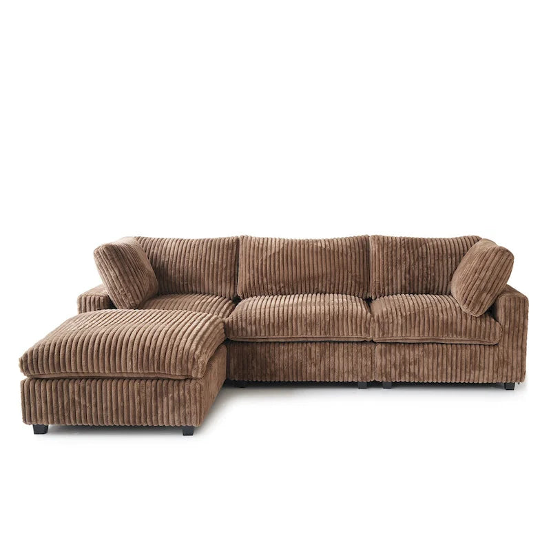 Canapé d'angle moderne en tissu polyester avec pouf