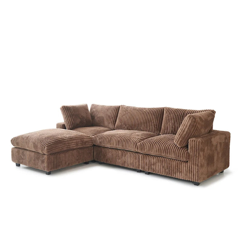 Canapé d'angle moderne en tissu polyester avec pouf