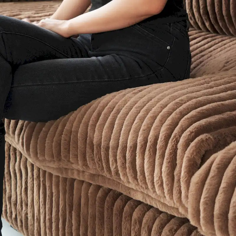 Canapé d'angle moderne en tissu polyester avec pouf