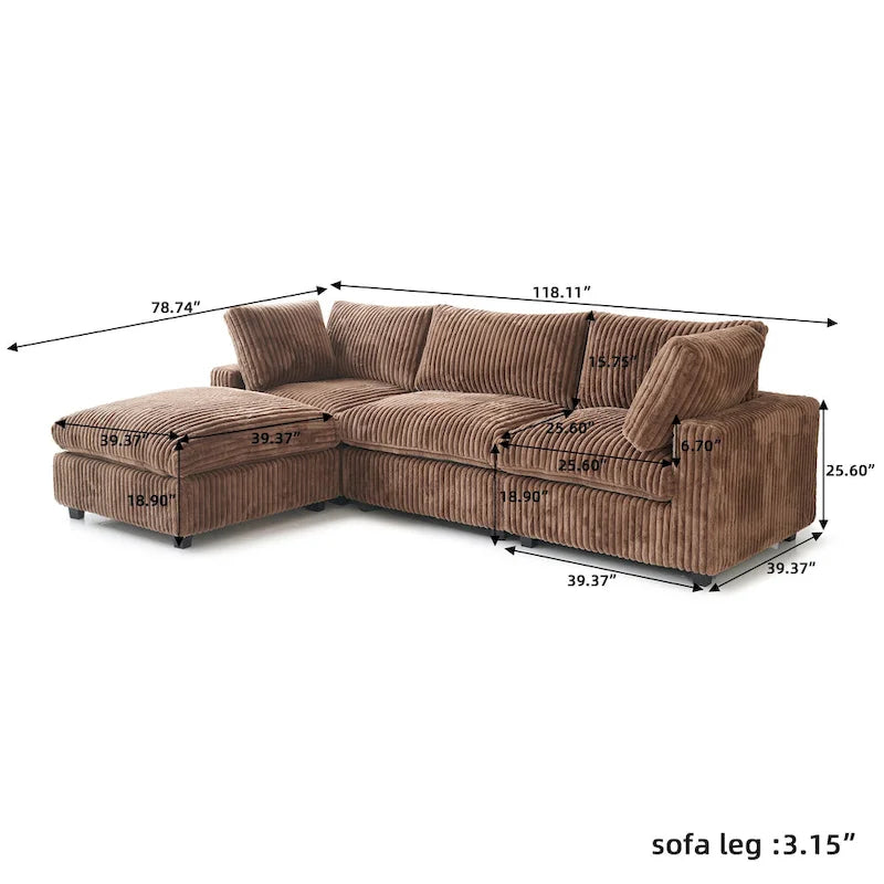 Canapé d'angle moderne en tissu polyester avec pouf