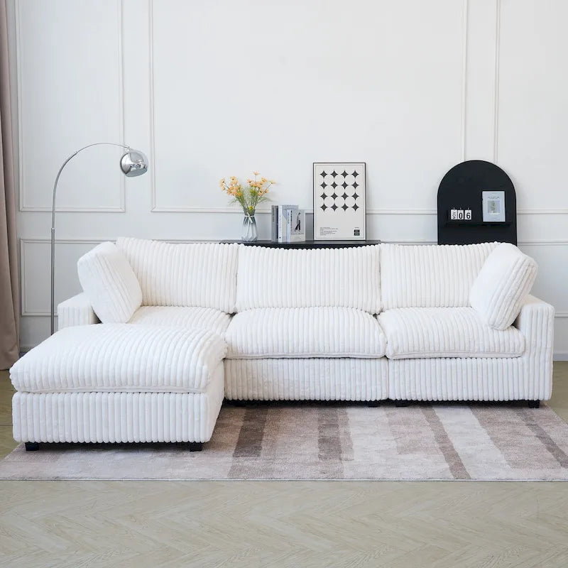 Canapé d'angle moderne en tissu polyester avec pouf