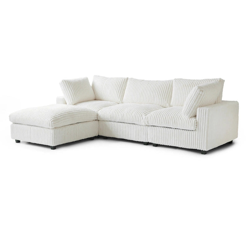 Canapé d'angle moderne en tissu polyester avec pouf