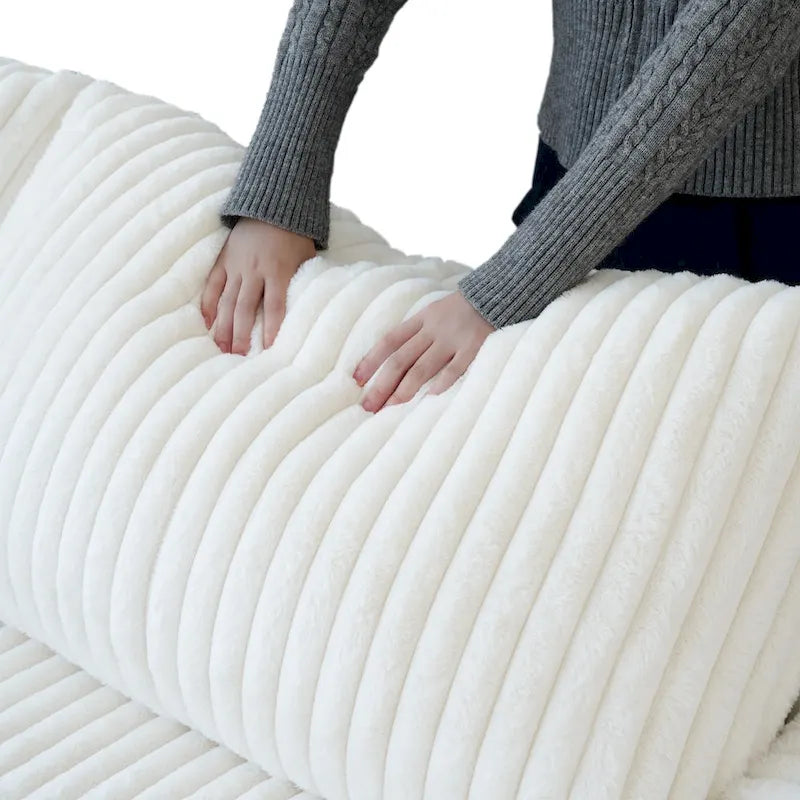 Canapé d'angle moderne en tissu polyester avec pouf