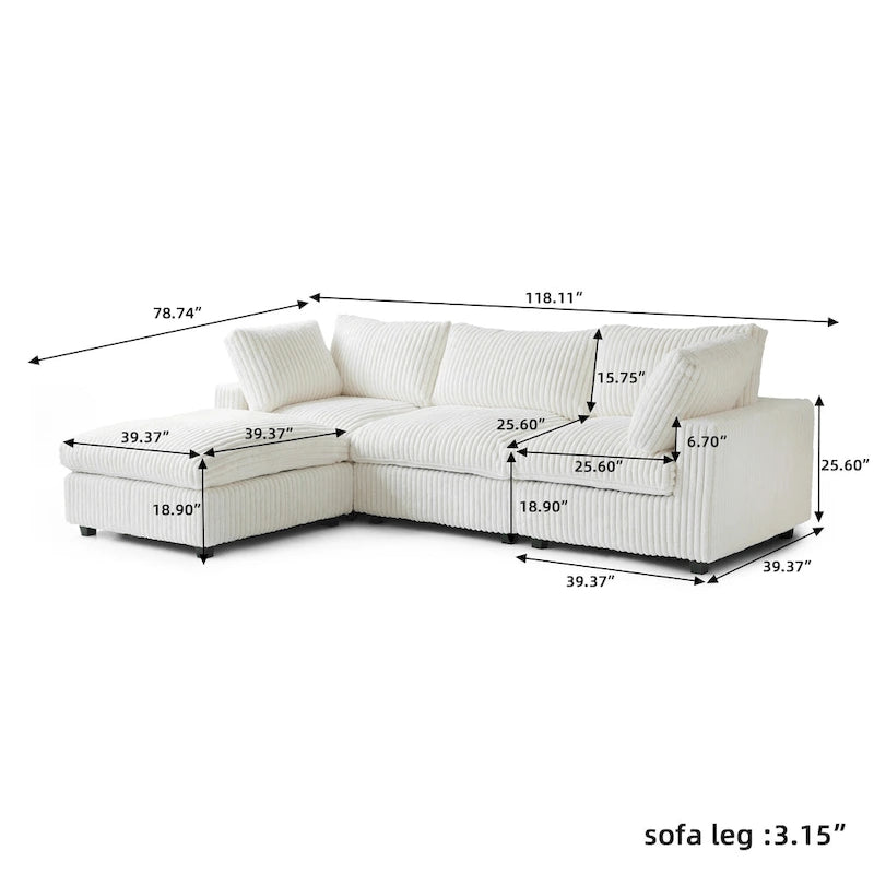 Canapé d'angle moderne en tissu polyester avec pouf