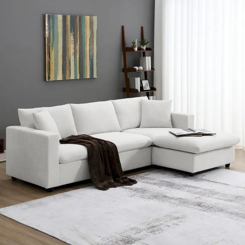 Canapé d'angle moderne en tissu polyester avec pouf