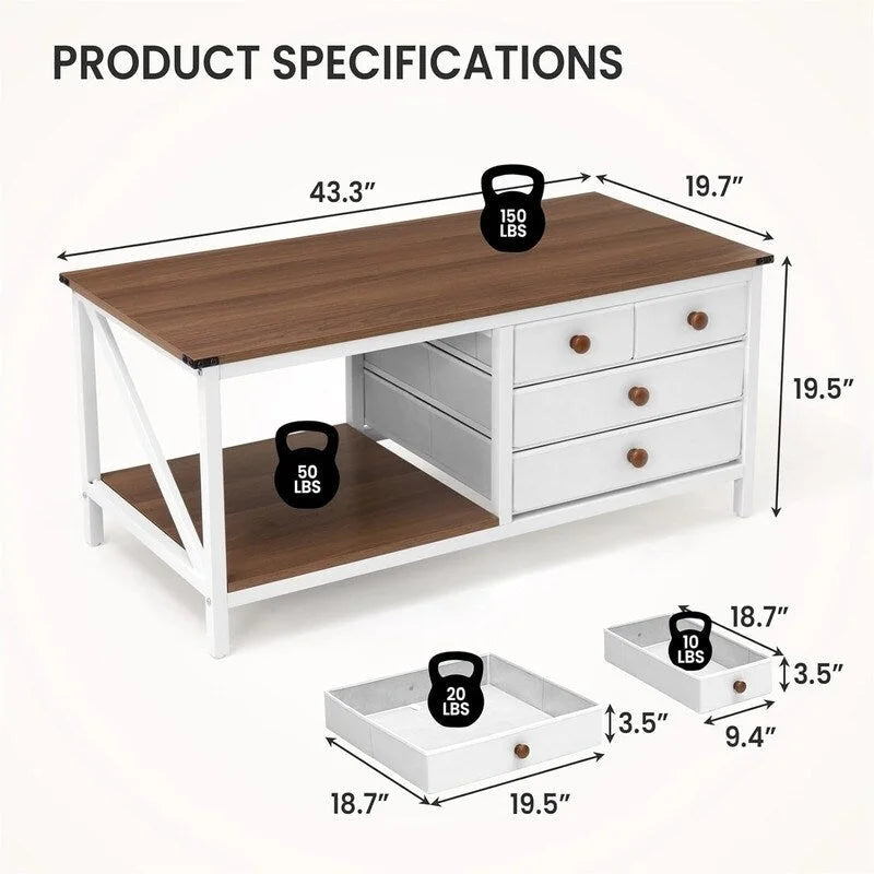 Table basse avec 4 tiroirs de rangement