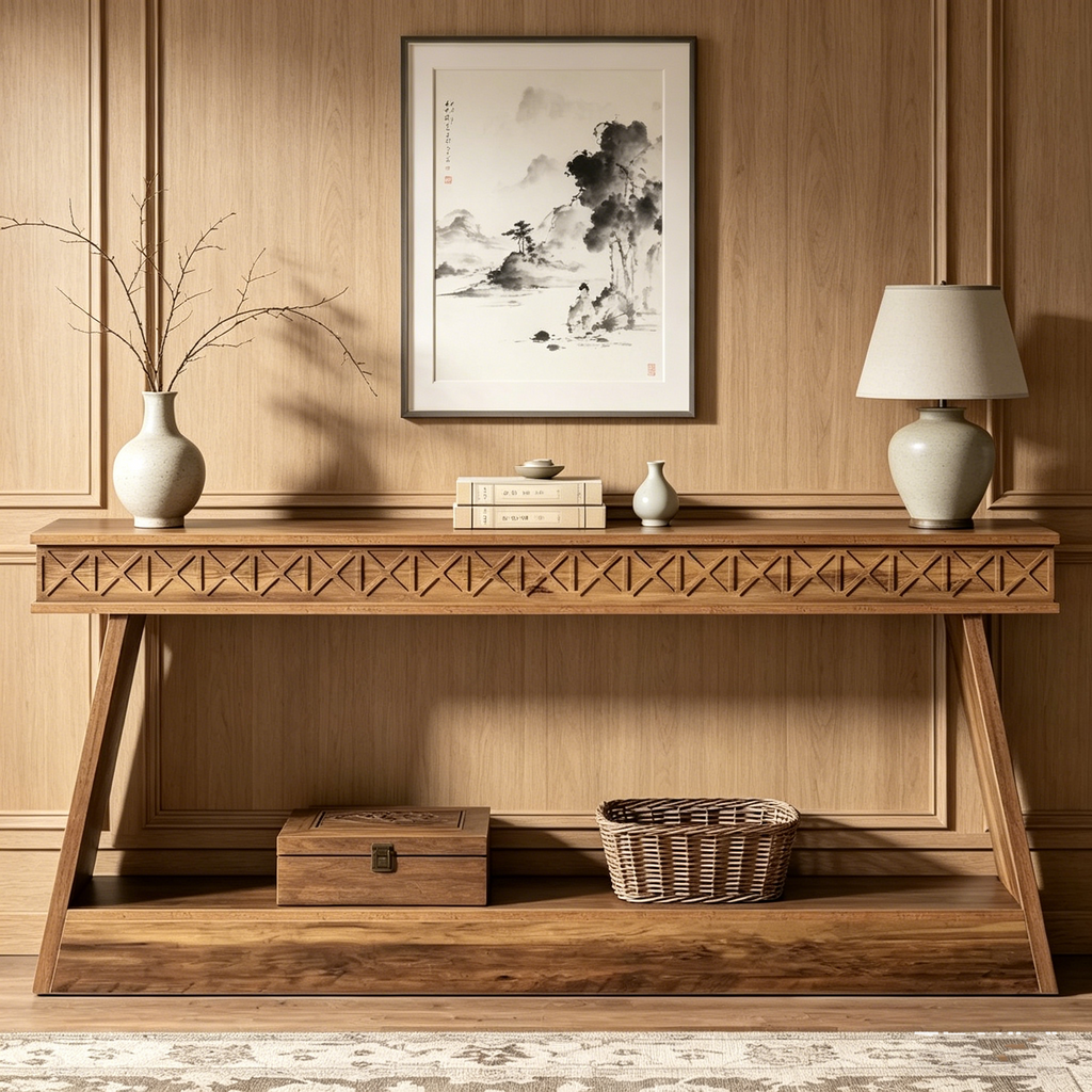 Console extra longue de 180 cm avec étagère de rangement