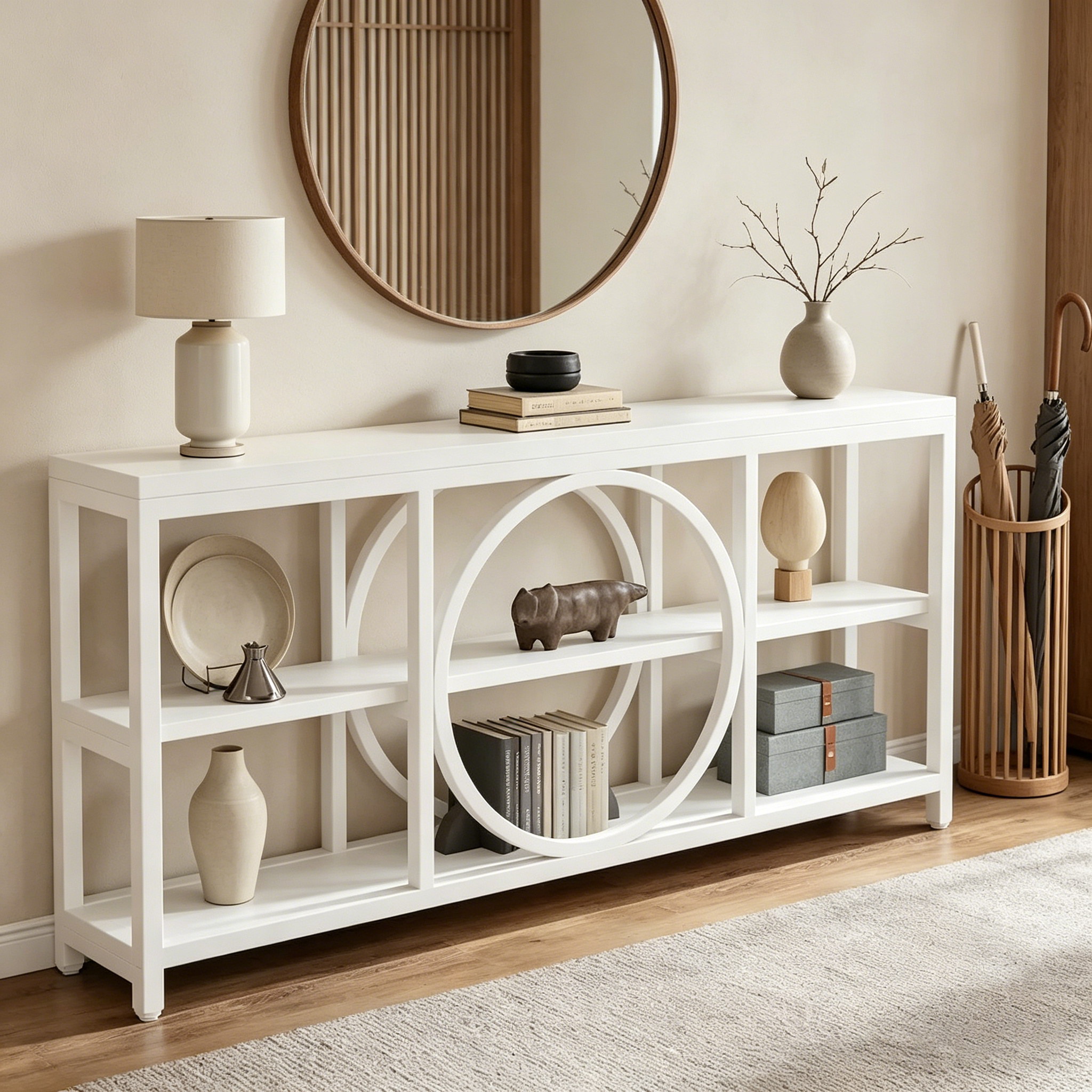 Console de canapé de 70,9 pouces avec 3 étagères de rangement en bois et cadre métallique industriel pour foyer, couloir, salon, derrière le canapé
