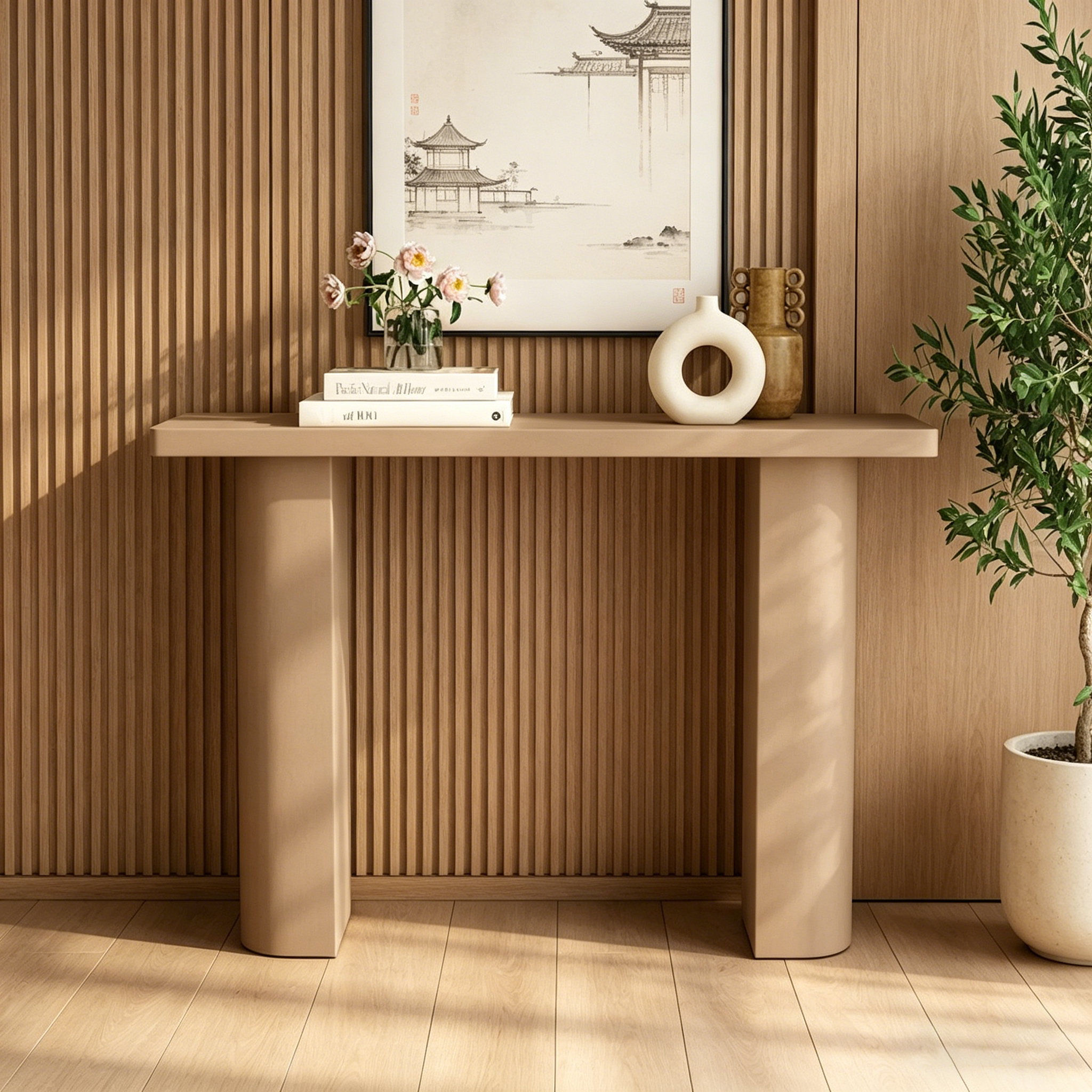 Console en bois de manguier en demi-lune